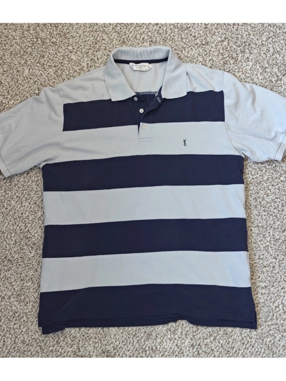 VINTAGE Yves Saint Laurent YSL Pour Homme Blue Striped Polo Shirt XL Luxury